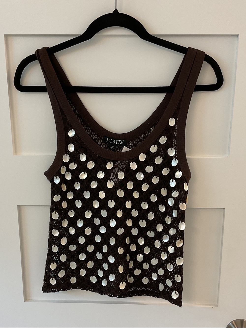 J. Crew Crochet shell embroidered tank top. Chocolate brown. Size XS